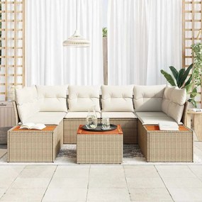 Conjunto de Sofá de Jardim 7 Peças com Almofadas Bege de Polirattan e