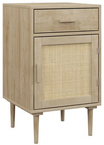 HOMCOM Mesa de Cabeceira com Armário e Prateleira Porta em Vime Trançado 1 Gaveta estilo Boêmio 40x40x68,5 cm Natural | Aosom Portugal