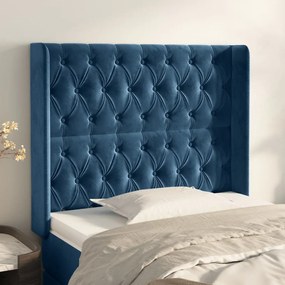 Cabeceira cama c/ abas veludo 93x16x118/128 cm azul-escuro