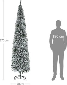 Árvore de Natal Estreita 270 cm com Efeito Neve, 1014 Ramos e Suporte Metálico, Verde e Branco