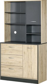 Aparador de cozinha com armário de cozinha com vários compartimentos: 2 portas, 3 gavetas, 3 prateleiras + tabuleiro grande; 90 x 39 x 169 cm; bicolor