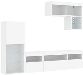 6pcs móveis de parede p/ TV c/ LEDs derivados de madeira branco