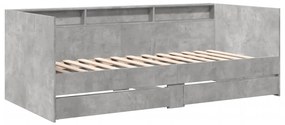 Sofá-cama com gavetas sem colchão 90x190 cm cinzento cimento