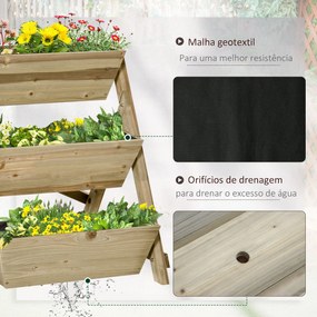 Floreira de Escada de 3 Níveis Horta de Madeira com Tecido não tecido e Orifícios de Drenagem Horta para Plantas Flores Ervas 71x61x77cm Madeira Natur