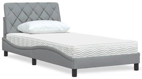 Cama com colchão 100x200 cm tecido cinzento-claro