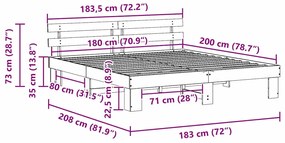 Estrado de cama com cabeceira branca 180x200 cm Madeira Maciça Pinho