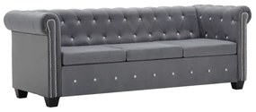 vidaXL Sofá chesterfield três lugares veludo 199x75x72cm cinzento