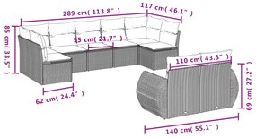 9 pcs conjunto de sofás p/ jardim com almofadões vime PE bege