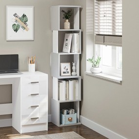 Estante de Livros em Forma de S Estante com 5 Prateleiras Abertas para Escritório Anti-Tombo 33x28x161cm Branco e Cinza Claro