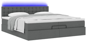 Estrutura de cama otomana com colchões tecido cinzento escuro