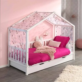 Conjunto Cama infantil de Casa DALLAS Com Ripas 90x200 com gaveta e cortinados Branca