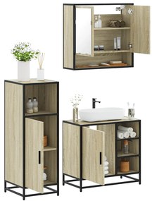 vidaXL 3 pcs conj. móveis casa banho derivados madeira carvalho sonoma