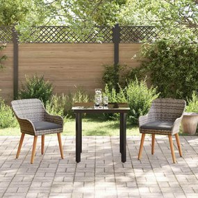 Conjunto de Jantar de Jardim 3 Peças Cinza em Rattan Sintético
