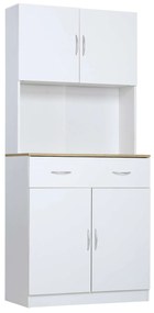 HOMCOM Armário de Cozinha com Gaveta 4 Portas e Prateleiras Interiores Ajustável em Altura Móvel de Armazenamento 80x40x180cm Branco