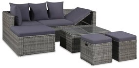 4 pcs conjunto lounge de jardim c/ almofadões vime PE cinzento