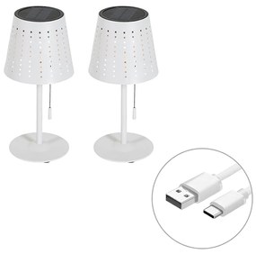 Conjunto de 2 candeeiros de mesa brancos com LED recarregável e solar regulável em 3 níveis - Ferre