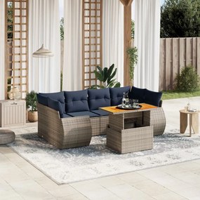 vidaXL 7 pcs conjunto sofás p/ jardim c/ almofadões vime PE cinzento