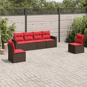 vidaXL 6 pcs conjunto de sofás jardim c/ almofadões vime PE castanho