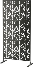 Biombo decorativo de proteção visual para exterior 92 x 40 x 192 cm, claustra decorativa para jardim, 3 painéis com padrão de bambu em metal, preto
