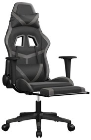 Cadeira gaming massagens c/ apoio pés couro artif. preto/cinza