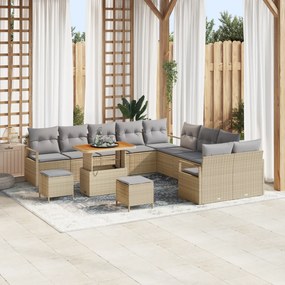 Conjunto de Sofá de Jardim vidaXL com Almofadas Bejes Polyrattan Acácia