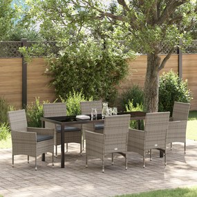 Conjunto de Jantar de Jardim vidaXL 7 peças com Almofadas Cinza Rattan