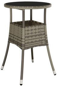 3 pcs conjunto jantar jardim c/ almofadões vime PE/vidro cinza