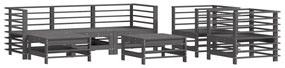7 pcs conjunto lounge jardim c/ almofadões madeira maciça cinza