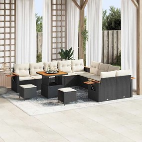vidaXL Conjunto de Sofá de Jardim de 13 Peças com Almofadas Preto Poli Rattan Acácia