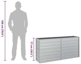 Canteiro elevado de jardim 160x40x77cm aço galvanizado prateado