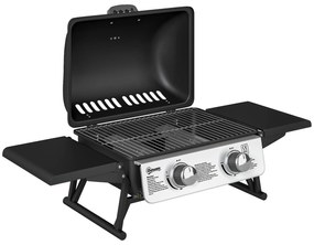 Outsunny Barbecue a Gás com 2 Queimadores de Aço Inoxidável 3 KW Prateleiras Laterais Bandeja e Termómetro 101x48x41 cm Preto