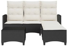 3pcs conjunto sofás de jardim com almofadões em L vime PE preto