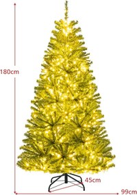 Árvore de Natal artificial 180 cm pré-iluminada com dobradiças, com 700 luzes LED, 680 pontas de ramos, controle remoto e temporizador verde