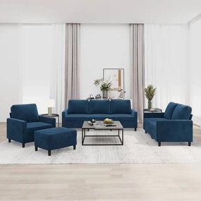 vidaXL 4 pcs conjunto de sofás com almofadões veludo azul
