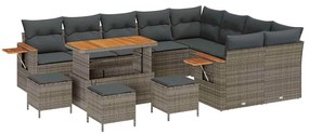Conjunto de Sofás de Jardim de 13 Peças com Almofadas Cinza Rattan Pol