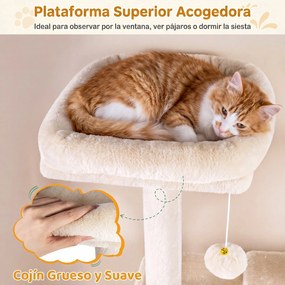 Árvore para Gatos Multinível, 73 x 50 x 168 cm, Postes de Arranhar em Sisal, Bege