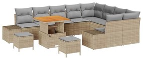 Conjunto de Sofá de Jardim com 12 Peças com Almofadas Rattan Poliéster
