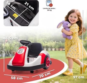 Carrinho de choque para crianças de 6 V, rotação de 360°, carro de choque elétrico para crianças 3-6 anos com motor duplo, música e buzina vermelho, b