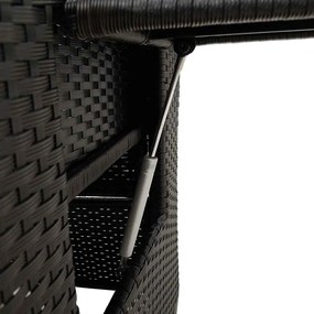 Cadeira de jardim reclinável com mesa de apoio vime PE preto