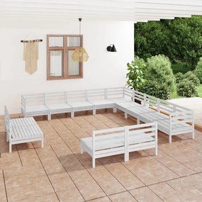 vidaXL 13 pcs conjunto lounge de jardim pinho maciço branco