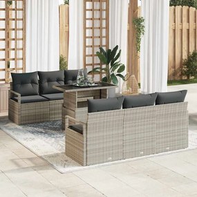 Conjunto de Sofá de Jardim vidaXL de 7 Peças com Almofadas em Cinzento-claro de Polirráton