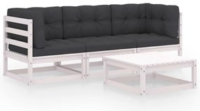 4 pcs conjunto lounge de jardim com almofadões pinho maciço