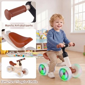 Bicicleta de Equilíbrio para Bebés, 57 x 28 x 39,5 cm, Rodas Luminosas, Branco