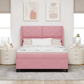 vidaXL Cama Box com Colchão Rosa 140x190 cm em Veludo