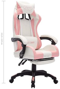 Cadeira estilo corrida c/ luzes LED RGB couro arti. rosa/branco