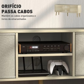 Móvel de TV para Televisores de até 50 Polegadas com 2 Gavetas de Tecido 2 Prateleiras Abertas 110x29x46,5 cm Madeira Clara e Bege