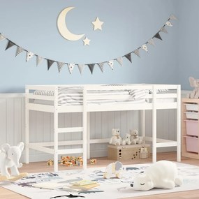 vidaXL Cama alta p/ criança c/ escada 90x190 cm pinho maciço branco