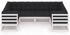 6 pcs conjunto lounge jardim c/ almofadões pinho maciço branco