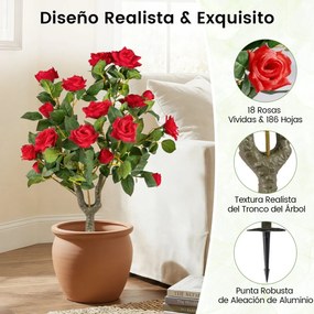 Plantas artificiais decorativas de 80 cm (VASOS NÃO INCLUIDOS), 2 ramos de rosas de seda com suportes, 186 folhas e 18 flores, para interior e exterio