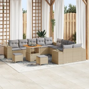 Conjunto de Sofá Jardim vidaXL de 13 Peças com Almofadas Bege Rattan S